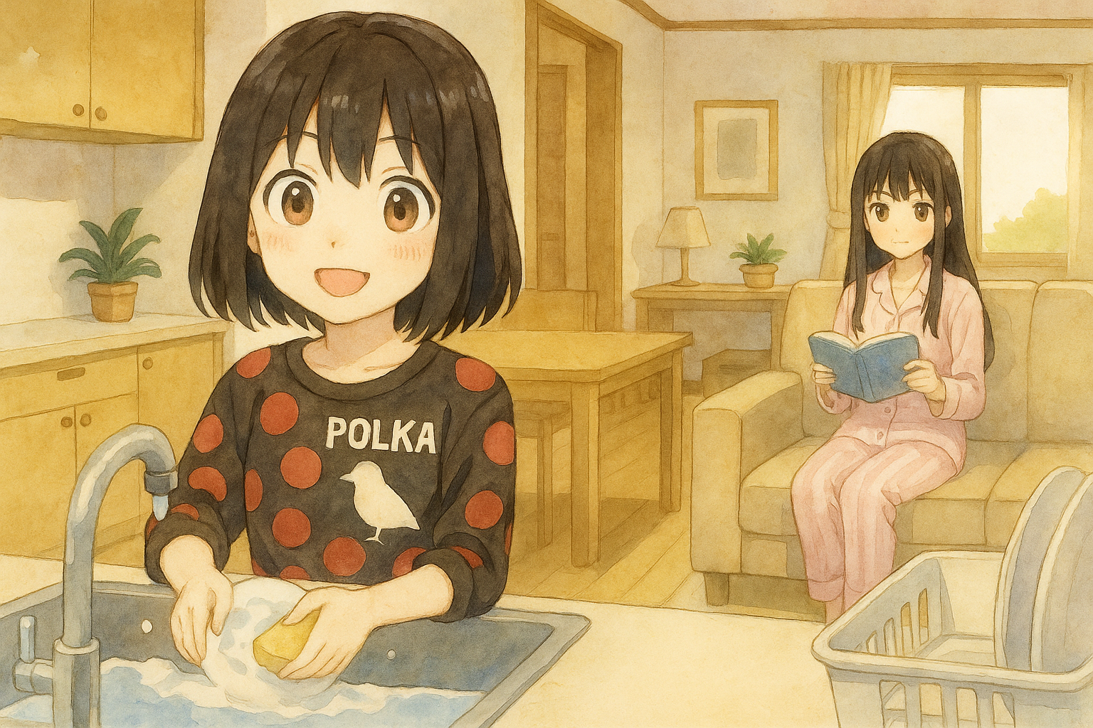 お皿洗いを贈与する円とそれを見守る結
